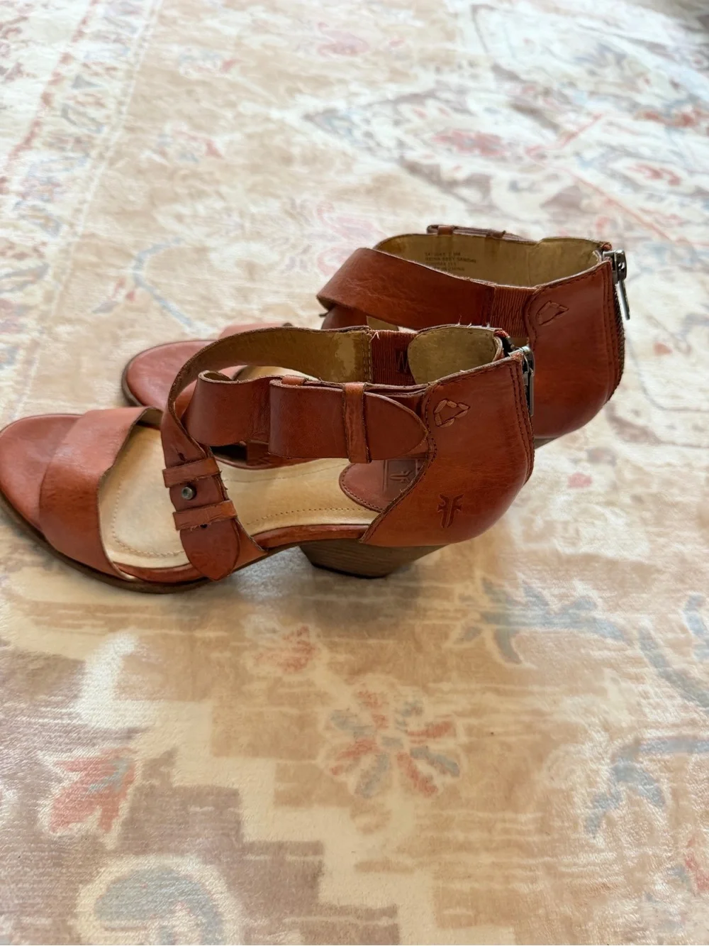 Frye Women’s Cognac Brown Leather Block Heel Sandals Size 7.5